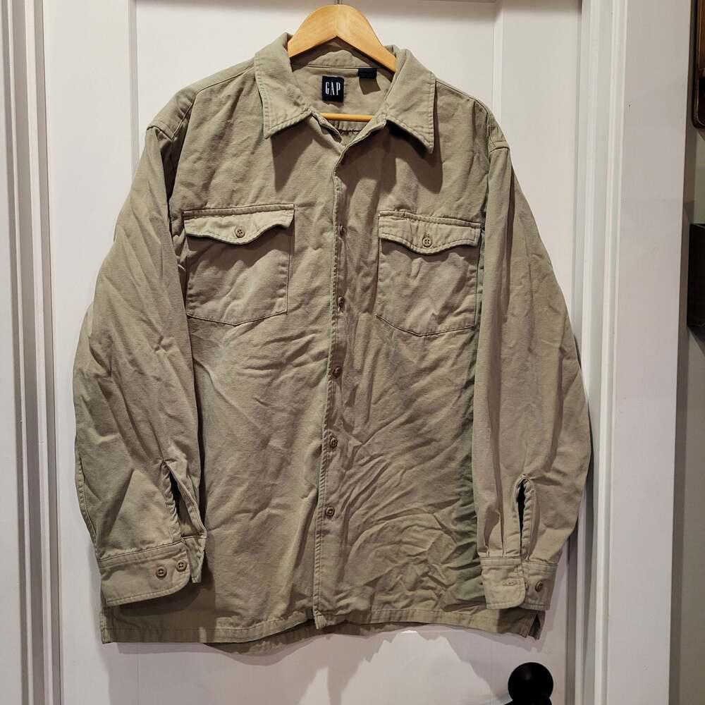Y2K Gap Men's XL Long Sleeve Button Down Utility Shirt Khaki